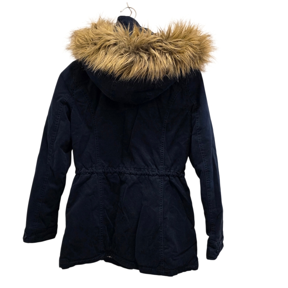 Hollister Y2K Navy Blue Hooded Utility Coat Sherpa Lined Jacket Women's Size M - Picture 4 of 16
